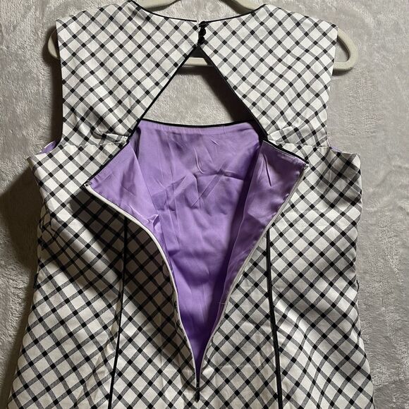 White House Black Market Modern Gingham Back Cutout Blouse Top Size 12 - Picture 7 of 11